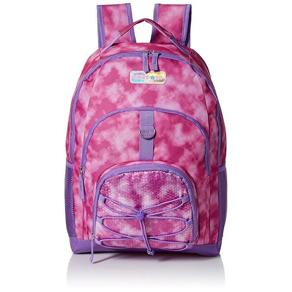 Limited Too Girls Tie Dye Backpack Bungee Pink Sequins Purple Mesh Pockets New